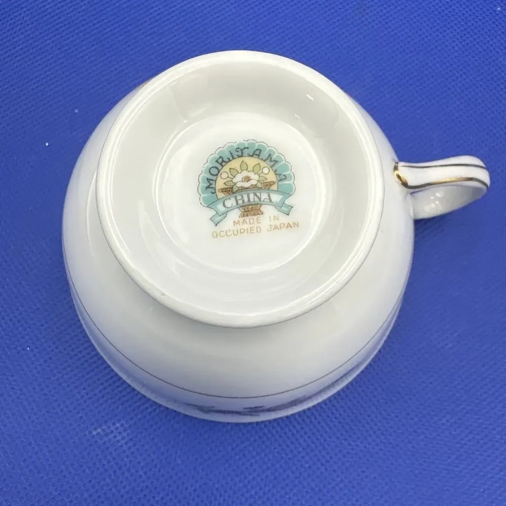 VTG Moriyama Teacup &‎ Saucer Floral Design Gold Trim Made in Occupied Japan